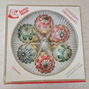 Vintage Kurt Adler Santa's World Glass Christmas Ornaments In Box Vintage